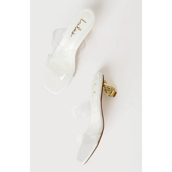 💕LULU'S💕 Arielah White Vinyl High Heel Slide Sandals ~ 8.5 New Without Box - Picture 3 of 14